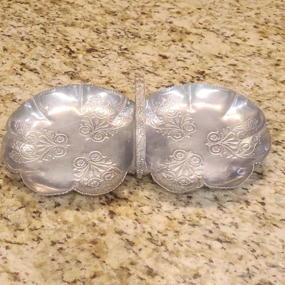Vintage Hammered Aluminum Basket with Flowers